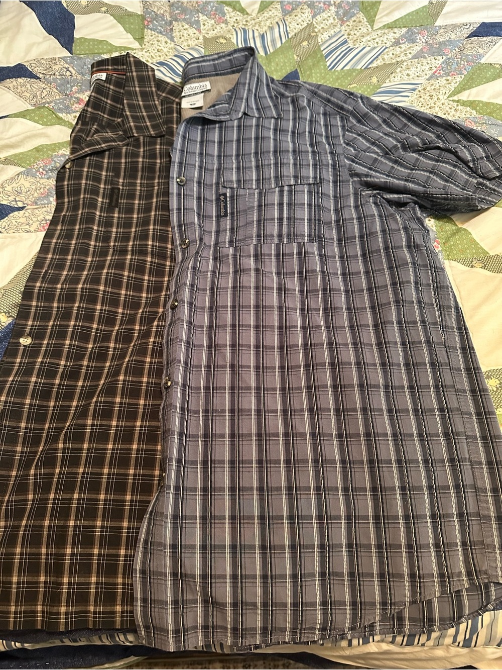 Columbia Men's Plaid Button-Up Shirt - Black/Tan & Blue plaid
